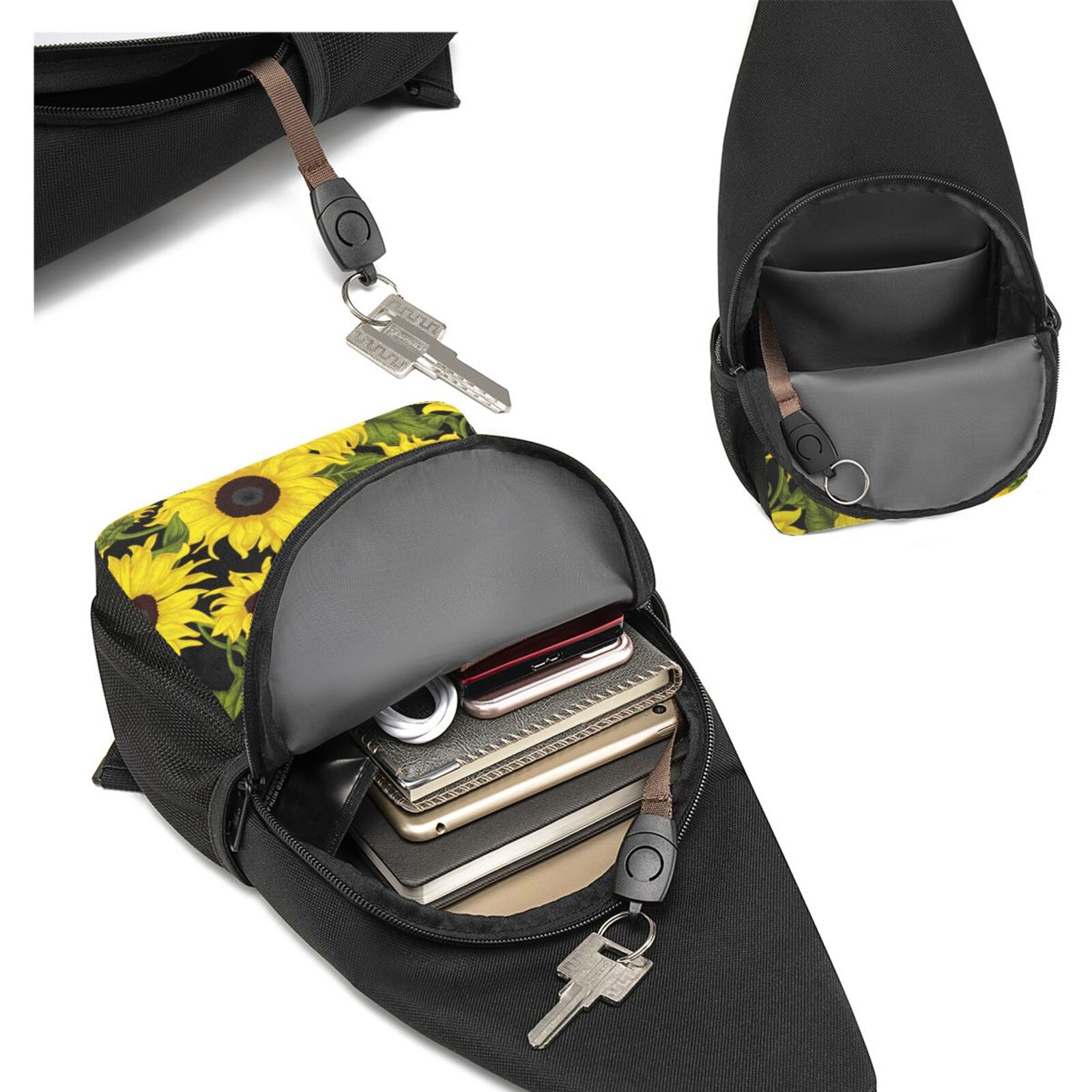 Xecao's Sunflowers In Vintage Print Sling Bag: A Versatile Chest, Shoulder, and Crossbody Backpack for Casual Days Out, Perfect for Both Men and Women