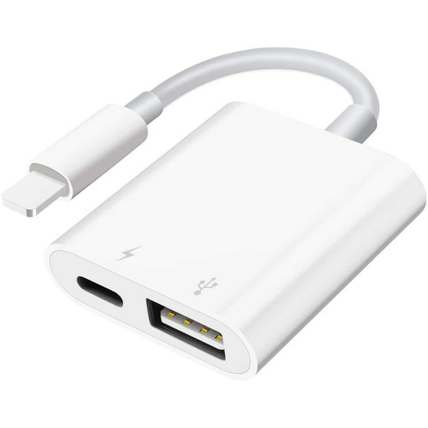 Mekaniker værdighed delikat Lightning to USB Camera Adapter with Charging Port, Lightning Female USB  OTG Cable Adapter for Select iPhone,iPad Models Support Connect Camera,  Card Reader, USB Flash Drive, MIDI Keyboard, White - Walmart.com