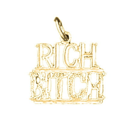 18K Yellow Gold Rich Bitch Saying Pendant - 18 mm