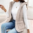 thumbnail image 5 of Bcresic Women's Fuzzy Fleece Vest Cropped Jackets with Hood Quilted Sleeveless Outwear Soft Cotton Vests Winter Warm Jacket Outerwear with Pockets Saving,Beige,Small, 5 of 6