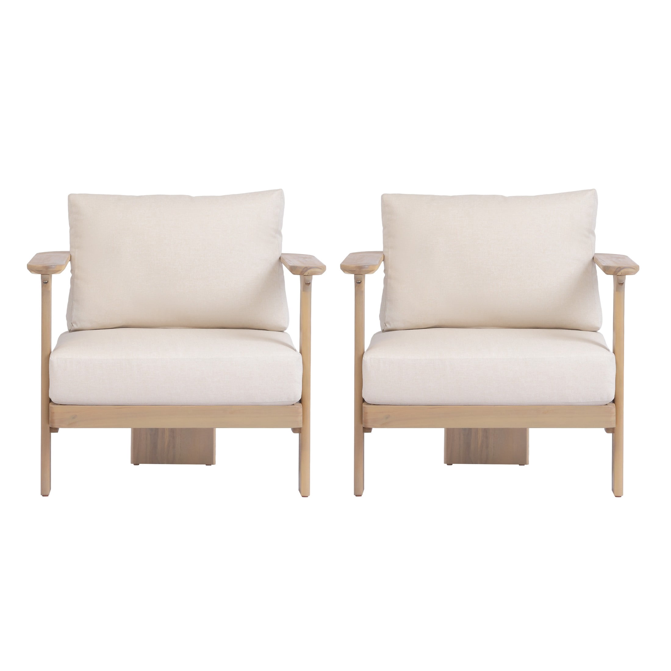 Christopher Knight Home Set of 2 Acacia Wood Outdoor Club Chairs with Water Repellent Cushions, Brown+Beige