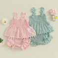 thumbnail image 3 of Gupgi Baby Girls Solid Color Cutout Pleated Tank Tops Ruffle Shorts 3 6 12 18 Months 2Pcs Summer Set, 3 of 8