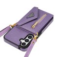 thumbnail image 5 of Compatible With Samsung Galaxy S24 Phone Case Zipper Card Pocket Design Crossbody Lanyard PU Leather Shockproof Anti-Fingerprint Kickstand Lightweight Phone Cover,Purple, 5 of 12