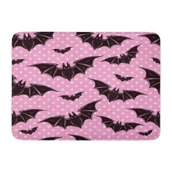 KDAGR Pink Evil Halloween Pattern Bats Holiday Symbols Cute Gothic Colorful Vampire Doormat Floor Rug Bath Mat 30x18 inch
