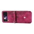 thumbnail image 5 of SaniMore for Samsung Galaxy Z Flip 3 6.7" Folding Embossed Wallet Case, PU Leather Case with Card Slot & Cross Body Strap Shockproof Protective Case for Girls Ladies, Winered, 5 of 7