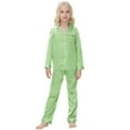 thumbnail image 2 of Kids Satin Pajama Set, 2-Piece Long Sleeve Top and Pants Outfit for Boys & Girls 5-14 Years, Soft Comfortable Sleepwear for Spring Summer Nightwear, Family Matching Loungewear Light Green, 2 of 4