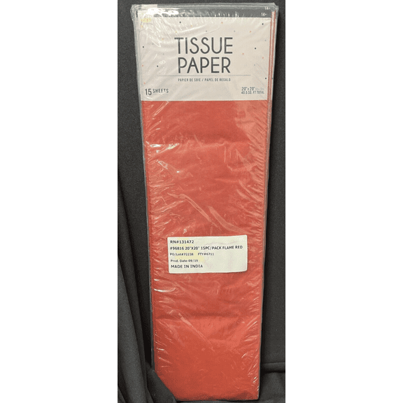 15 Sheets Of Flame Red Tissue Paper (20” X 20”)