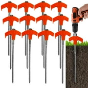 12 Pack Heavy Duty Tent Stakes Tent Pegs Camping Stakes, 8in Screw In Tent Stakes - Ground Anchors Screw In, Drillable Tent Stakes, Screw In Tent Stakes Heavy Duty Drill (light up top)