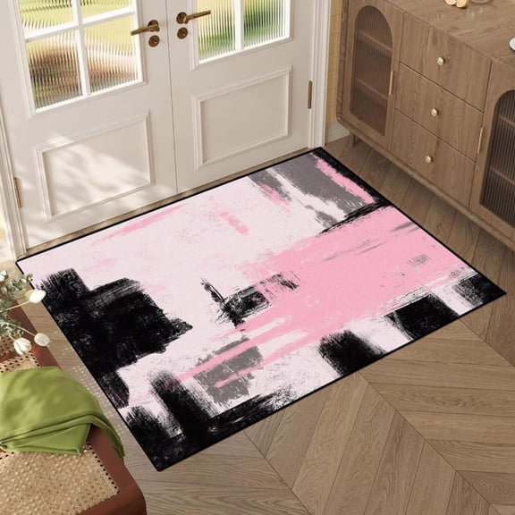 Brythos Pink Black Abstract Rug 23.6x35.4 inches (2x3 ft), Small Throw Carpet for Entryway Hallway Bedroom Dorm Living Room Floor Mat