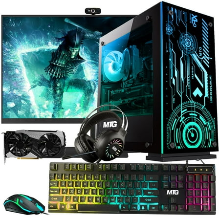 MTG Aurora 8C Gaming Tower PC- Intel Core i5 8th Gen  AMD RX 580 GDDR5 8GB 256bits Graphic  16GB Ram  512GB Nvme  4TB HDD  New MTG 27 Inch Monitor  RGB Keyboard Mouse  Headphone  Webcam  Win 11
