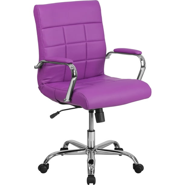 MidBack Purple Vinyl Executive Swivel Office Chair with Chrome Base