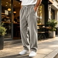 thumbnail image 4 of Hearthz Corduroy Wide Leg Men Pant Athletic Workout Running Work Hiking Pants Elastic Waist Drawstring Joggers for Men with Pockets Light Gray L, 4 of 6