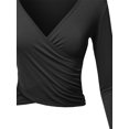 thumbnail image 4 of A2Y Women's Long Sleeve Deep V Neck Cross Wrap Crop Top T Shirts Black S, 4 of 6