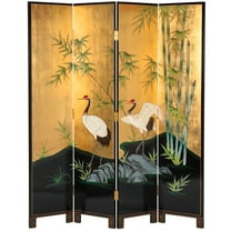 Oriental Furniture 6 ft. Tall Gold Lacquer Room Divider - Cranes - 4 Panel