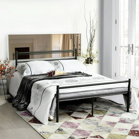 Bed Frames For Mattress And Box Spring HOMY CASA Bed Frame Full Size, 10 Legs Mattress Foundation Two Headboards Platform Box Spring Replacement, Black ()