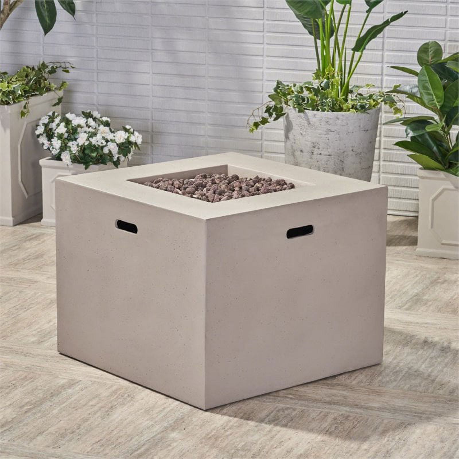 Alison Outdoor 31" Light Weight Concrete Square Gas Burning Fire Pit, Light Gray