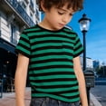 thumbnail image 2 of Rggeeun Toddler Boys T-Shirts Summer Short Sleeve Striped Crew Neck With Pocket Comfortable Kids Tops For Casual Play And Daily Stylish Tee,Green,6-7 Years, 2 of 6