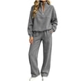 thumbnail image 2 of Teuyenhk Womens Two Piece Sweat Sets Cozy Fleece Lined Sweatsuits Quarter Zip High Neck Pullover with Sweatpants Fashion Athleisure Tracksuit, 2 of 8