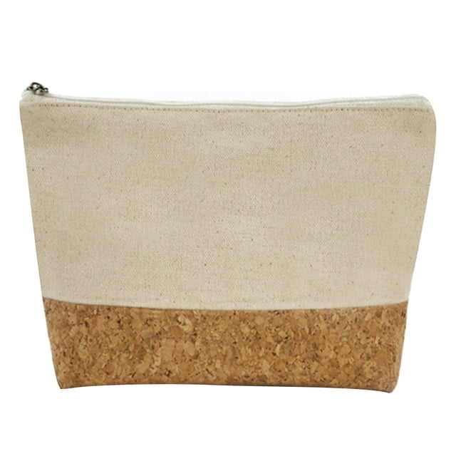 WRISTBIQUE 1Ud Bolsa De Lona Beige Con De Madera Para Cosméticos Y Artículos Personales
