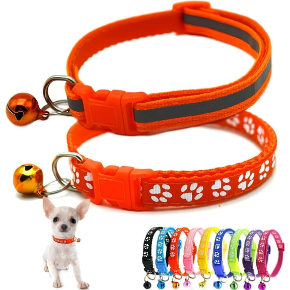 Dog Collar with Bell, 2-Pack Puppy Collar Reflective Cat Collar Nylon Soft Adjustable Buckle for Extra Small Tiny Boy Girl Pets Female Male Kitten Yorkie Teacup Chihuahua