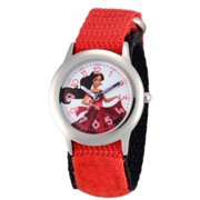 Elena of Avalor, Elena Girls' Stainless Steel Time Teacher Watch, Red Hook and Loop Nylon Strap with Black Backing