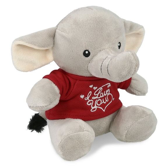 DolliBu I LOVE YOU Super Soft Elephant Plush- Cute Elephant Plush Stuffed Animal with I Love You Red Shirt For Valentine, Anniversary, Romantic Date, Boyfriend, or Girlfriend Gift - 6 Inches