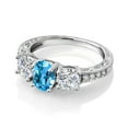thumbnail image 3 of Gem Stone King 10K White Gold Swiss Blue Topaz and Lab Grown Diamond Engagement Ring for Women | 2.12 Cttw | Oval 7X5MM | Gemstone November Birthstone | Size 6, 3 of 5