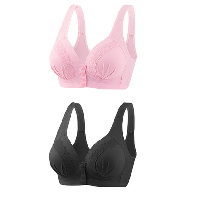 Timegard 2pc Wireless Bras for Women Front Closure Button Bralette Ruched Comfort Everyday Bras with Support