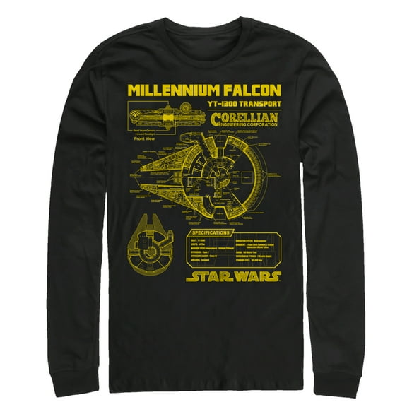 Men's Star Wars Millennium Falcon Schematics Long Sleeve Shirt Black X Large