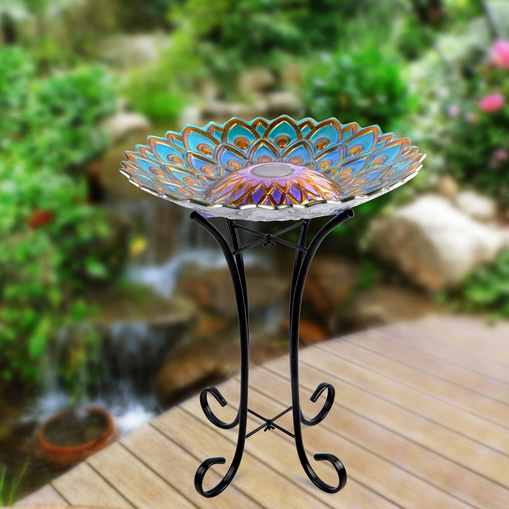 Better Homes and Gardens Multicolor Glass Solar Bird Bath