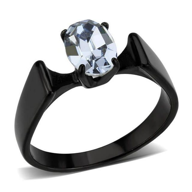 IP Black Stainless Steel Ring with Top Grade Crystal, Aquamarine - Size 10