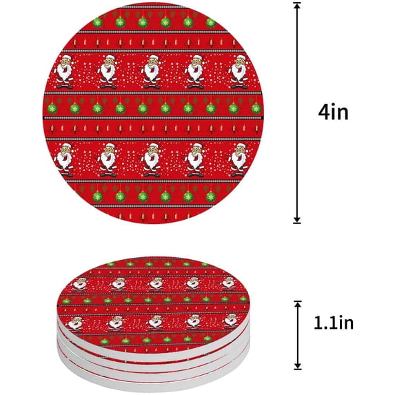 FMSHPON Merry Christmas Set of 4 Round Coaster for Drinks, Absorbent Ceramic Stone Coasters Cup Mat with Cork Base for Home Kitchen Room Coffee Table Bar Decor