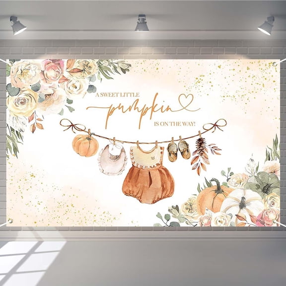 Pumpkin Baby Shower Backdrop Autumn Floral Sweet Baby Clothes Background Photography A Little Pumpkin is On The Way Cake Table Decorations Banner Photo Booth Props