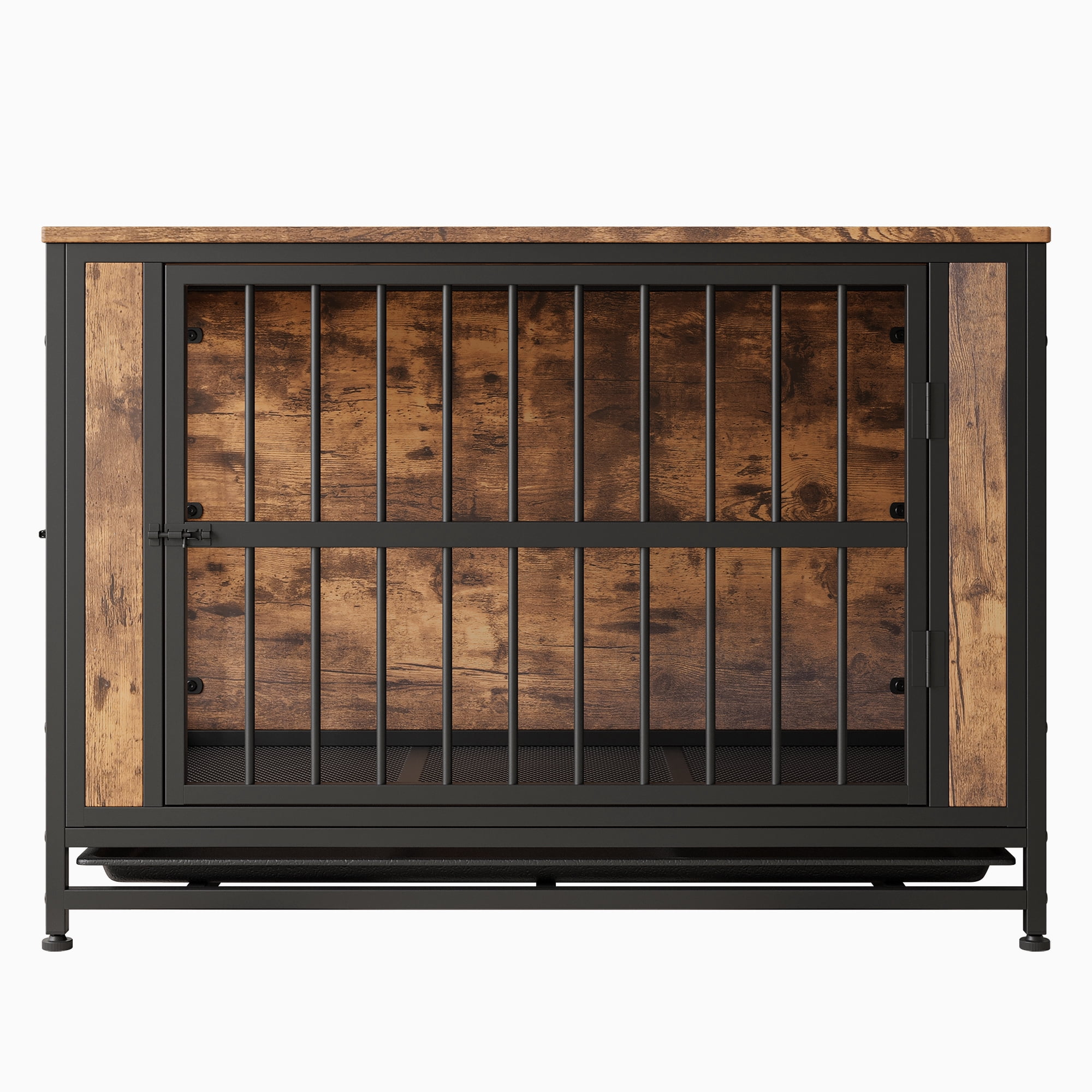 Dog Crate Furniture, Wooden Dog Crate Table, 38.9" Dog Kennel with 2 Sliding Doors and Thick Iron Door Frame, Decorative Pet Crate House