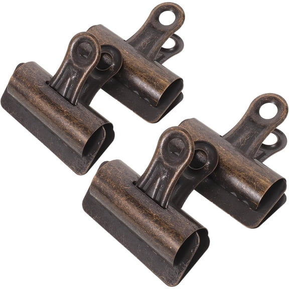 4pcs Vintage Metal Bulldog Clips for Notes and Documents, Antique Office Binder Clips Made of Sturdy Metal, for Personal Planners and Keeping Workspace Tidy