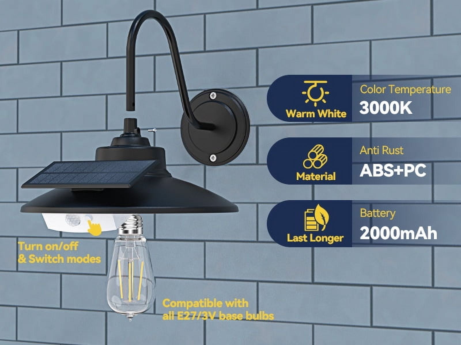 Solar Barn Light Outdoor, Farmhouse Wall Mount Vintage Light with 3 Lighting Modes & Motion Sensing, Solar Wall Light Decor for Barn, Shed, Chicken coop, Porch, Patio, 1 Pack
