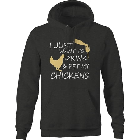 I Just Want To Drink and Pet My Chickens Hoodie for Big Men 3XL Dark Grey