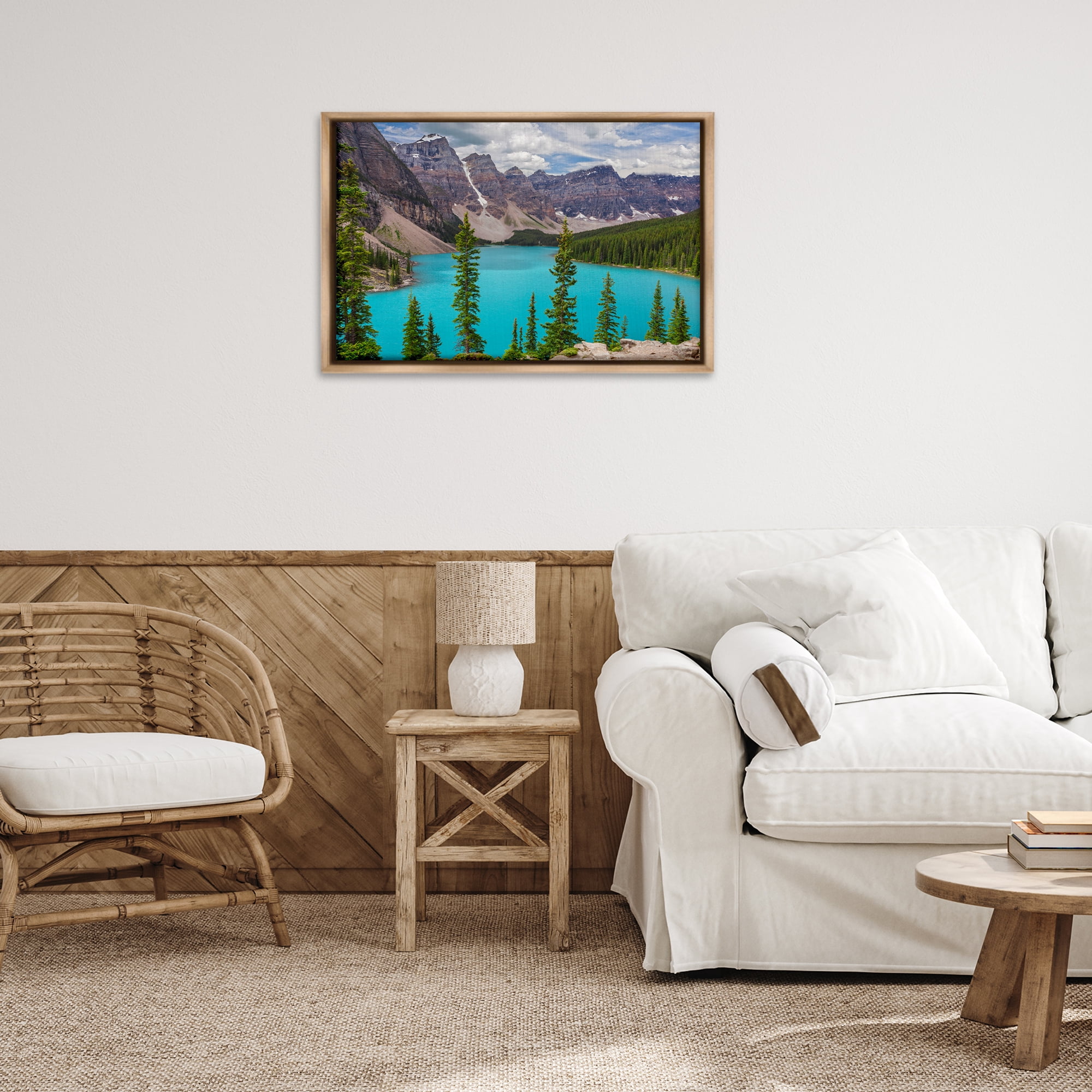Stupell Industries Vivid Blue Valley Pond Landscape & Nature Photography Brown Floater Framed Canvas Art Print Wall Art, 31 x 21