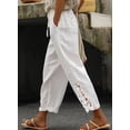 thumbnail image 2 of Pantalones Acelit de lino para mujer, cintura elástica, con cordón, color blanco, 2 of 7
