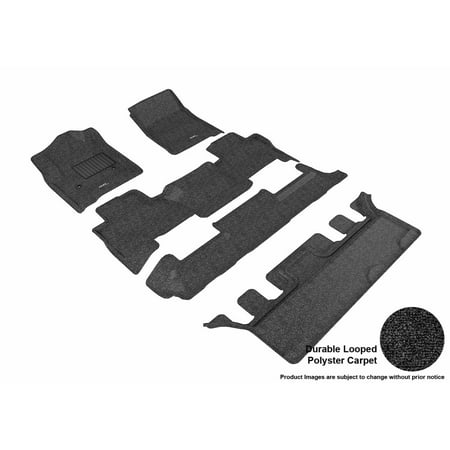 Tahoe 3rd Seat 3D MAXpider 2015-2017 Chevrolet Tahoe Bucket Seating Front, Second, & Third Row Set All Weather Floor Liners in Black Carpet ()