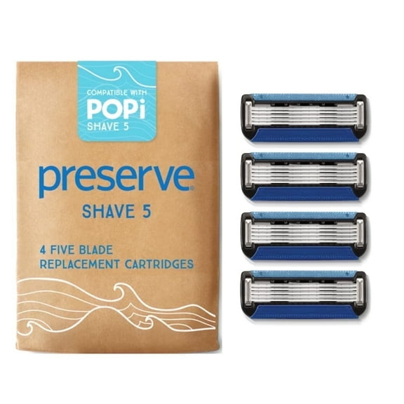 Preserve POPi Shave Razor Blade Cartridge Refills for Men or Women, 4 Pack
