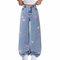 thumbnail image 5 of GiLiling Teen Girls Baggy Jeans High Waist Wide Leg Denim Pants Elastic Waist Y2k Vintage Aesthetic Cargo Pants Heart Embroidery (Blue, 11-12 Years), 5 of 8