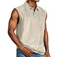 thumbnail image 2 of WTOBBY Men's Summer Solid Color Sports Pocket Buttons Lapel Vest Casual Sleeveless Quick-Drying Lightweight For Outdoor Activities Polo Style Running Comfort Fitness Wear,Green XL, 2 of 4