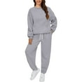 thumbnail image 2 of BLOCLOALO 2 Piece Lounge Set Long Sleeve Pullover Sweatshirts Fashionable Sports Casual Jacket Trousers Round Neck Suit Sweatpants and Sweatshirt Set Plus Size Workout Sets Casual Sets Grey S, 2 of 8