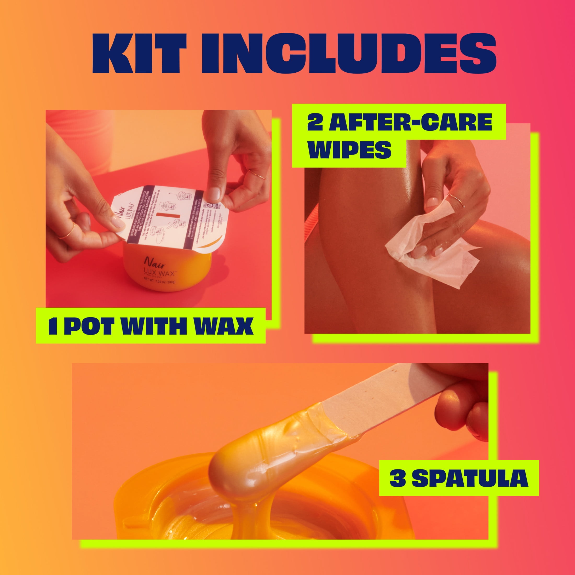 Nair Lux Wax, Stripless Hot Waxing Kit for Women at Home, 7.05 Oz