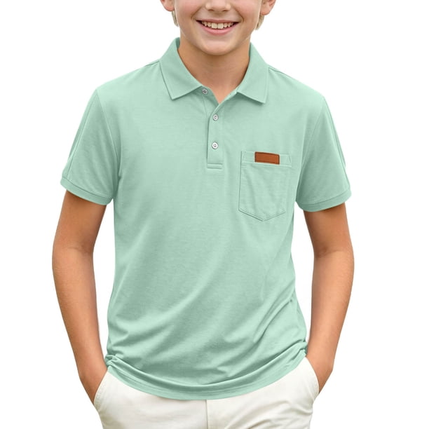 Odeerbi Camisas de Golf de Color Sólido Botón de Solapa Camisas de Tenis de Manga Corta Uniforme Escolar Con Bolsillo