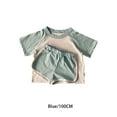 thumbnail image 2 of Minnieouse Niños Diseño simple Estilo casual Camiseta Pantalones cortos Conjunto Verano Viajar Senderismo Manga corta Tops Piernas anchas conjuntos de ropa Azul 100cm, 2 of 6