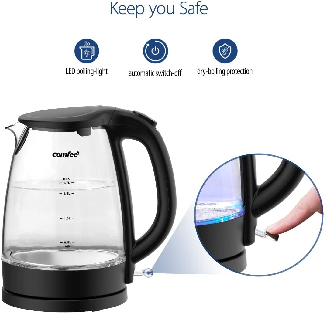 Preowned COMFEE' Glass Electric Tea Kettle & Hot Water Boiler(BPA