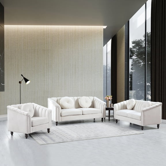 Lifestyle Furniture 3 Pieces Modular Sectional Sofa Set, Living Room Furniture Modern Style Button Microfiber Couch