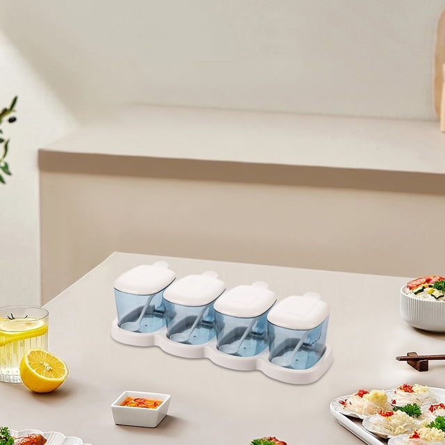 Openpig Kitchen Seasoning Box Set - Seasoning Box Jar Plastic Condiment Transparent Storage Container- Cruet with Cover and Spoon